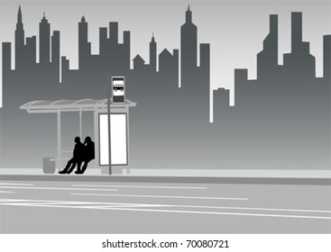 Vector drawing crowds at public transport stop