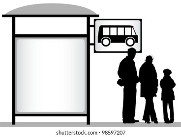 Vector drawing crowds at public transport stop