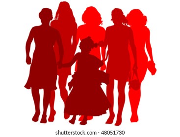 Colas de vectores dibujando. Siluetas de hombres y mujeres