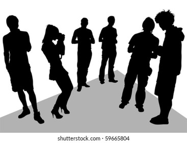 Vector drawing crowds young boys and girls