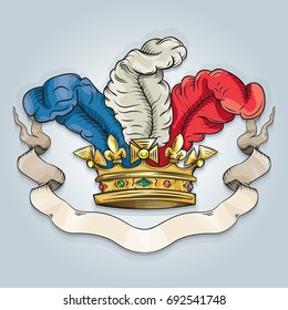 Vector drawing of a / Crown and Banner / Easy to edit groups and layers no weird effects used.