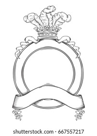 Vector drawing of a / Crown Crest  Line art / Easy to edit groups and layers, Add text and content and colourize as you want. Background white shape objects present. no effects used