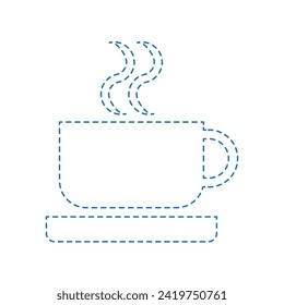 Vector drawing cup, dotted line color blue flat style.
