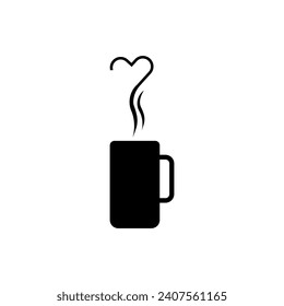 Vector drawing of a cup with steam in the shape of a heart, color black flat style