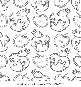 Vector drawing of cupcakes and apples on a white background. The type of pattern and design of the reverse side of textiles, covers and packaging.