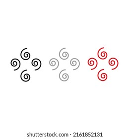Vector drawing curlicues, color black gray red flat style