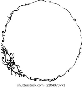 vector drawing, curly wreath of flowers and branches with leaves on a pink background