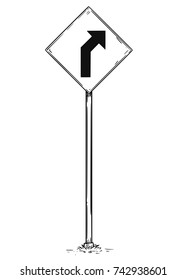 Vector drawing of curved road arrow traffic sign.