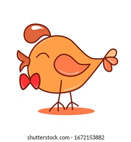 Vector drawing of a cute bird with a crest on a white isolated background. Style is flat, sticker, print on fabric.