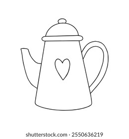 Vector drawing, cute christmas teapot. illustration in doodle style. Coloring book