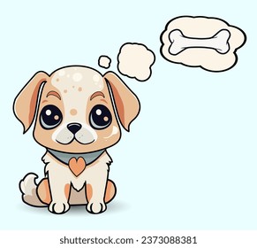 Dibujo vectorial de un perro lindo soñando con un hueso