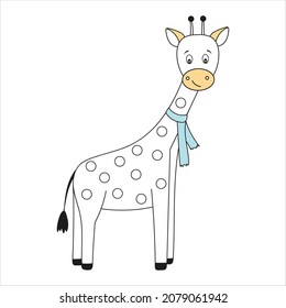 vector drawing of a cute giraffe for children, isolated