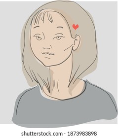 Vector drawing of a cute girlish face in restrained colors