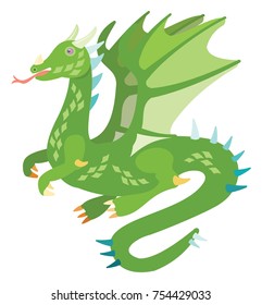 Vector drawing of a cute green dragon with wings