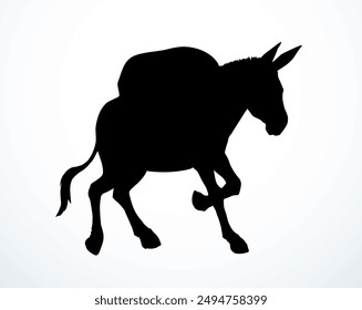 Vector drawing. Cute old mule