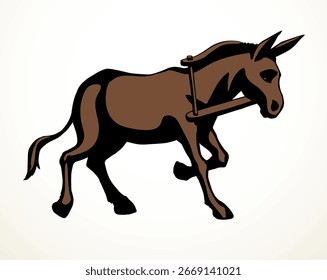 Vector drawing. Cute old mule