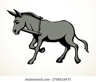 Vector drawing. Cute old mule