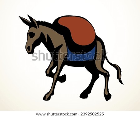 Vector drawing. Cute old mule