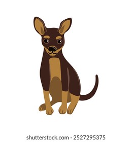 vector drawing cute puppy, sitting little dog at white background, hand drawn illustration
