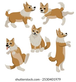 vetor desenho bonitinho filhote, cães pequenos sentados, corgi galês no fundo branco, desenhado à mão ilustração