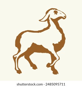 Vector drawing. Cute small sheep