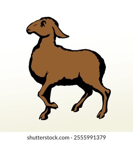 Vector drawing. Cute small sheep