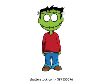 Vector drawing cute smiley boy halloween mascot with big eyes