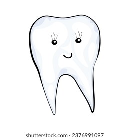 Vector drawing of a cute tooth in flat style on a white background.Children's character.Dentistry.