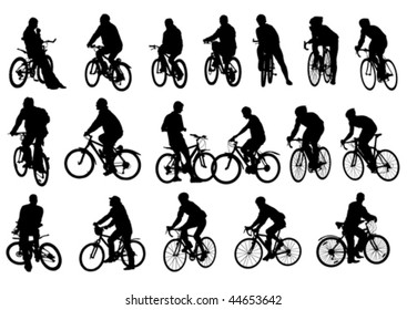 Vector drawing cyclists. Silhouettes on white background