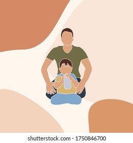 vector drawing dad with son, minimalism
