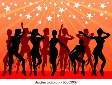 Vector drawing dancing girl on a color background