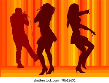 Vector drawing dancing girl on a color background