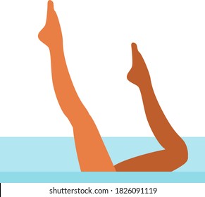 Vector drawing of dancing sexy legs in flat design. Slender female attractive legs in a dance. Water sports. Dancing on the water. Female legs. Sexy young femininity.