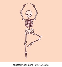 Vector drawing of a dancing skeleton. The skeleton is dancing ballet. Skeleton drawing for Halloween.