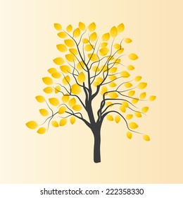 Vector drawing deciduous tree with yellow autumn leaves