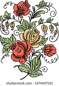 Vector drawing of a decorative bunch of stylized flowers