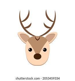vector drawing of a deer for children in Scandinavian style. A postcard with the image of forest animals. Cute deer face.  The head of a fawn isolated on a white background. Great deer design.