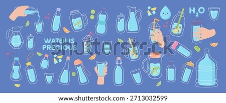 Vector drawing of a delightful water bottle placed on blue background	