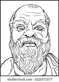 Vector drawing depicting Ancient philosopher / Socrates Line art / Image inspired  by ancient Greek sculpture depicting the known likeness of Socrates. Easy to edit no weird effects or gradients used 