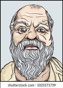 Vector drawing depicting Ancient philosopher / Socrates / Image inspired  by ancient Greek sculpture depicting the known likeness of Socrates. Easy to edit no weird effects or gradients used 