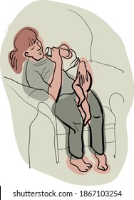 Vector drawing depicting a nursing mother with a baby.