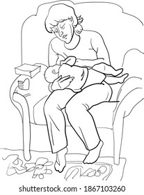 Dibujo vectorial que representa a una madre lactante con un bebé.