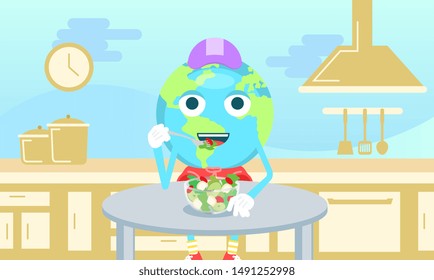Vector drawing depicting vegetarianism as a strategy to combat global warming