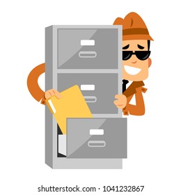 Vector Drawing Of A Detective, He Is Taking A File Folder