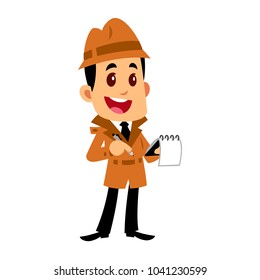 Vector drawing of a detective man, he is writing notes in a notebook