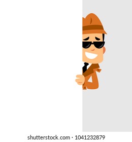 Vector drawing of a detective man, he is hiding