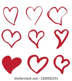 Vector drawing of different brushes  red hearts. Image for greeting card, Valentine's Da vector art.