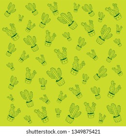 Vector drawing of different cactus pattern. Green cactuses with shiny repeated texture. Illustration of abstract background with natural desert plants. - Vector