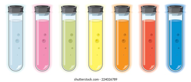 Vector drawing of different / Colored Beakers / easy to edit groups easy to edit colors, easy to isolate object. Great useable file