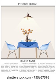 Vector drawing of a dining group. Interior design picture of the dining room.